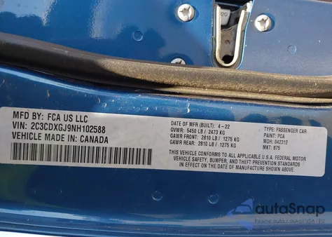 2022 Dodge Charger Scat Pack Widebody z USA, uszkodzony, nr VIN 2C3CDXGJ9NH102588